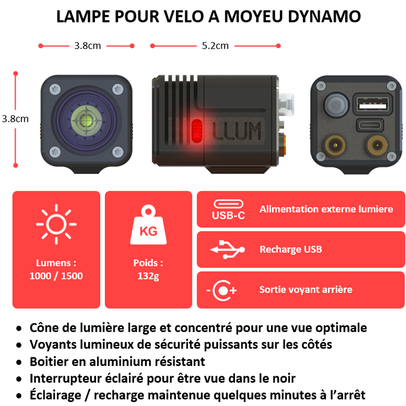 lampe llum vélo dynamo USB